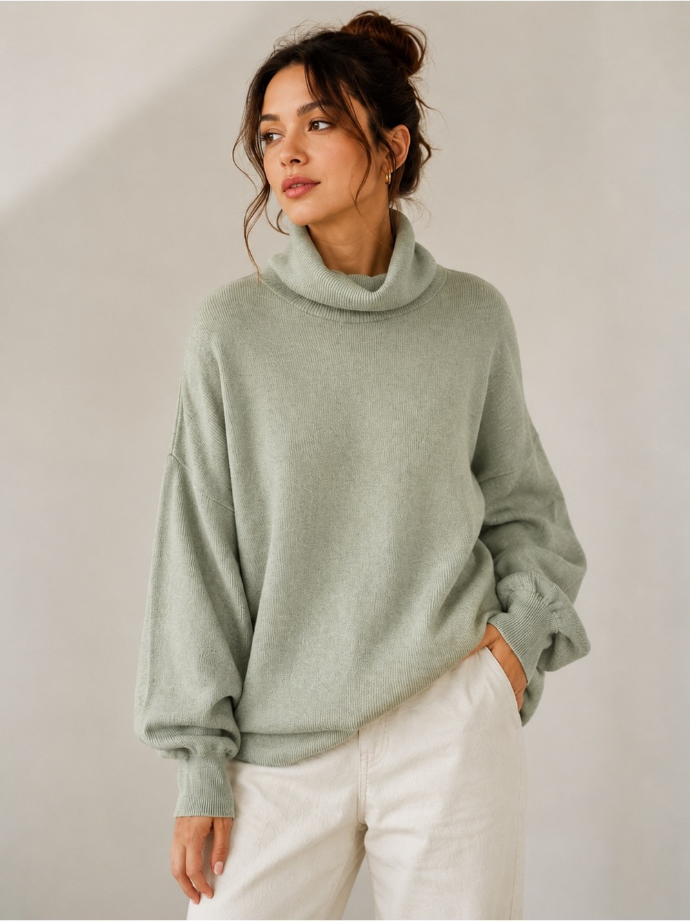 American Eagle Outfitters Oversized Turtleneck Sweatshirt Sage Green M